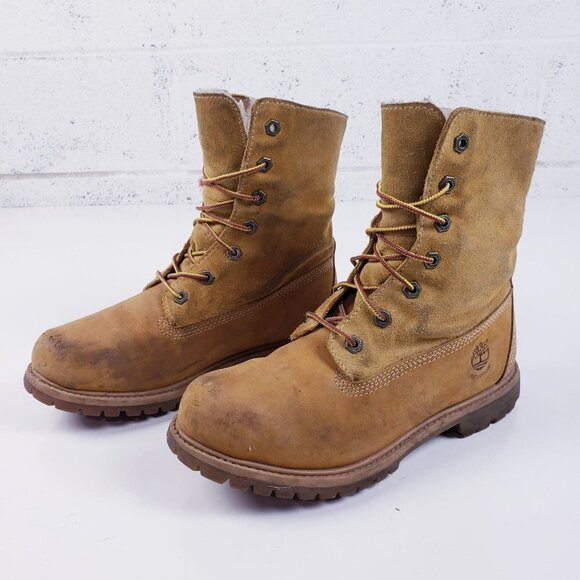 Timberland Womens Brown Roll Fold-Down Tan Waterproof Ankle Bootie Size 8 - Picture 2 of 9